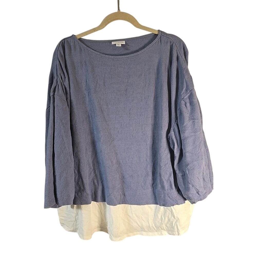 Pure Jill Blue Crew Neck Oversized 3/4 Sleeve Layered Top Womans Size XL Petite